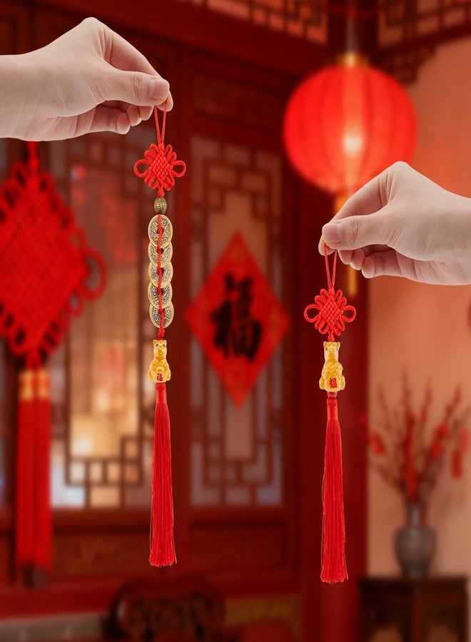 APUDWN 8 Pcs Chinese New Year Horse Decorations 2026 Lunar New Year fengshui Coins Chinese Knot Red Tassel Ornaments Luck Wealth Health Success Gifts with fu Bags for Home Car Potted Plant Tree Office - Image 5